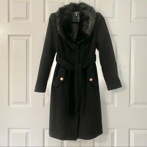 Bebe Black Wool Coat w/ Faux sz Small Like New